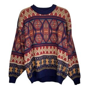 VTG Van Cort Southwestern Sweater XL Y2k Crewneck Nordic Fisherman Grandpa